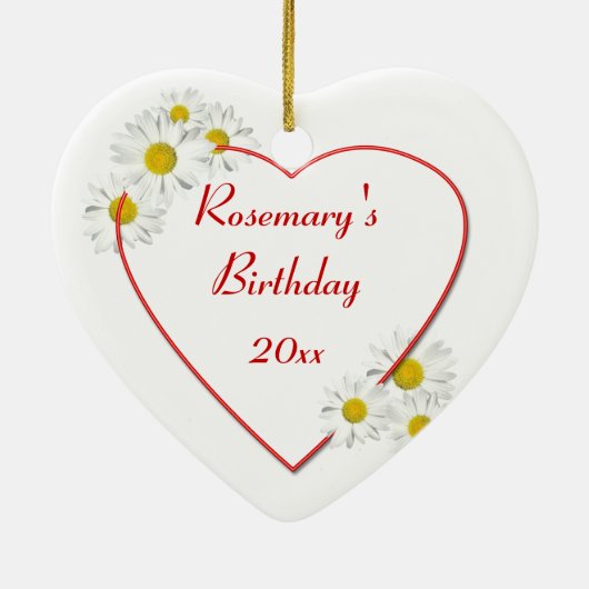 Dag op Valentijnsdag Daisy Heart Ornament (Achterkant)