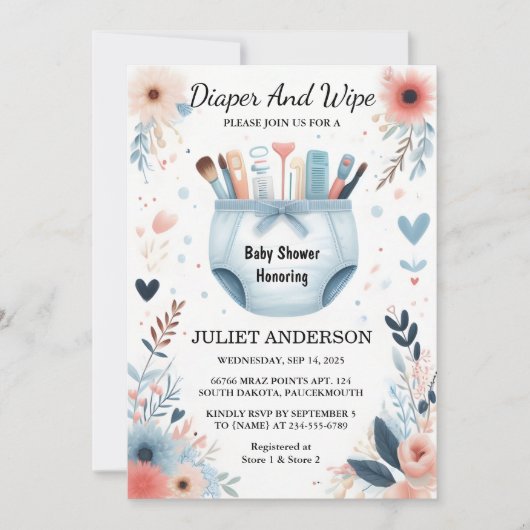 Dag Post Dad Roze Blauw Luier en Veeg Baby shower Kaart (Voorkant)