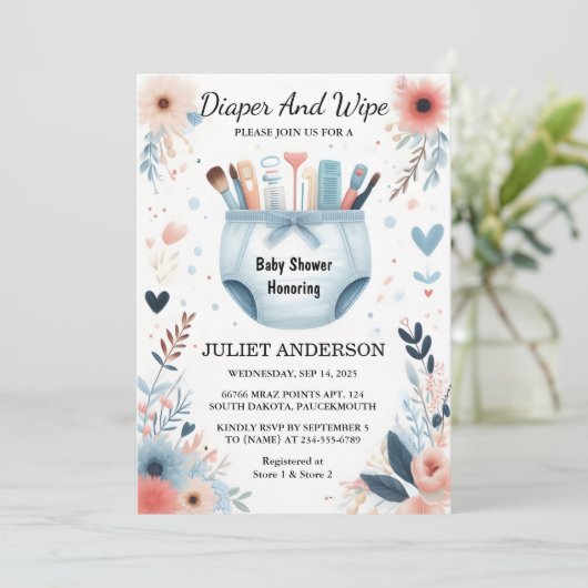 Dag Post Dad Roze Blauw Luier en Veeg Baby shower Kaart (Staand voorkant)