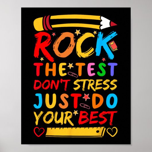 Dag Rock De Test Grappige Leraar Student Testing E Poster (Voorkant)
