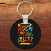Dag Rock De Test Grappige Leraar Student Testing E Sleutelhanger (Voorkant)