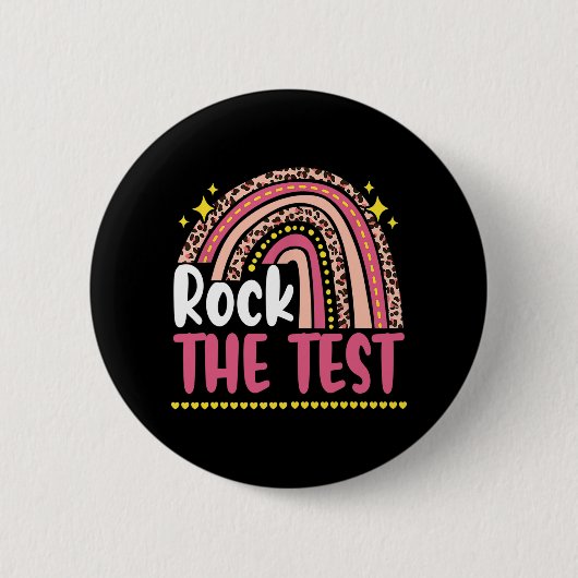 Dag Rock De Test Leraar Testdag Regenboog Leop Ronde Button 5,7 Cm (Voorkant)