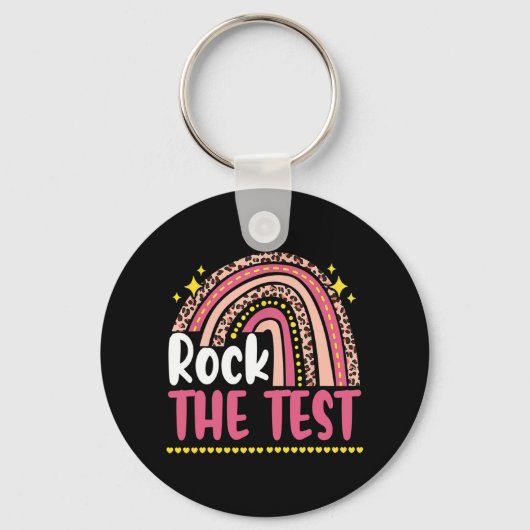 Dag Rock De Test Leraar Testdag Regenboog Leop Sleutelhanger (Voorkant)