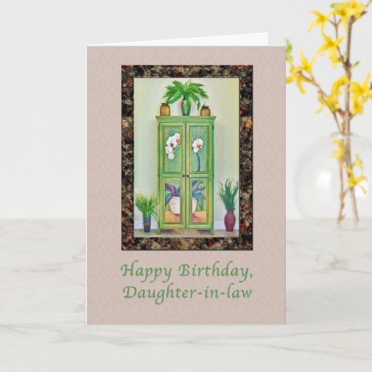 Dag, schoondochter, nog steeds leven met kabinet kaart (Gele Bloem)