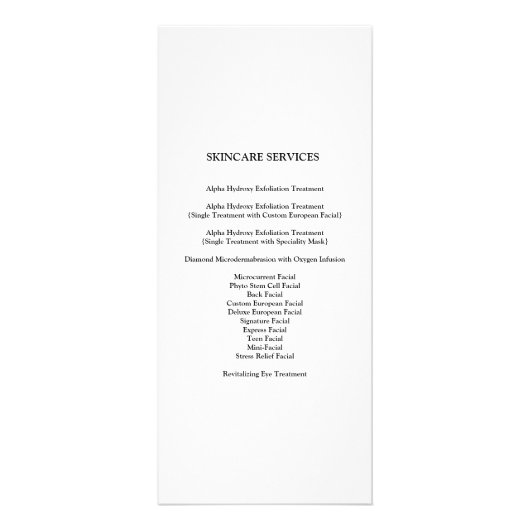 Dag Spa huidverzorging prijslijst {Peach} Reclamekaart (Achterkant)