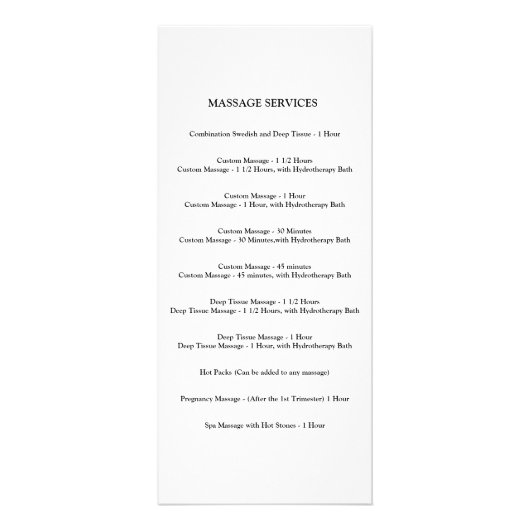 Dag Spa Massage Therapy Price List {Peach} Reclamekaart (Achterkant)