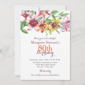 Dag tijger Lily Flower 80th Birthday Invite Kaart (Voorkant)