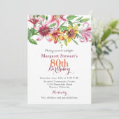 Dag tijger Lily Flower 80th Birthday Invite Kaart (Staand voorkant)