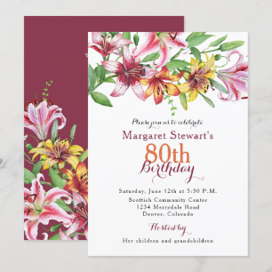 Dag tijger Lily Flower 80th Birthday Invite Kaart
