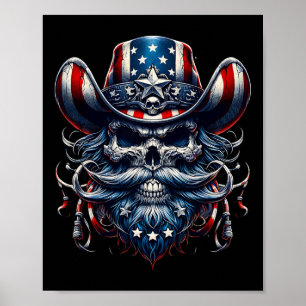 Dag USA Patriot Bebaarde Schedel! 4 juli 2024 Poster