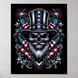 Dag USA Patriot Bebaarde Schedel! 4 juli 2024 Poster