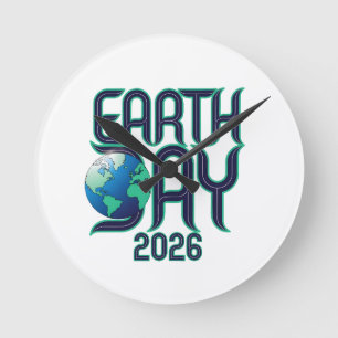 Dag van de Aarde 2026 Modern Typografie Eco Desi Ronde Klok