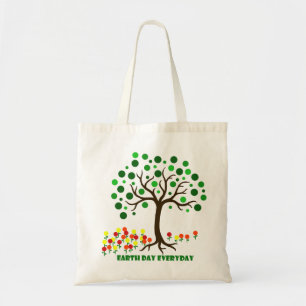 Dag van de Aarde Dagelijkse Boom en Bloemen Tote Bag