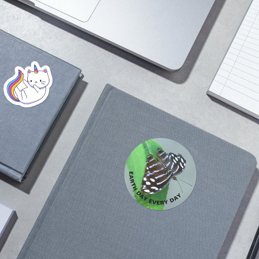 Dag van de Aarde Elke dag Blauwe Wave Butterfly Fo Ronde Sticker