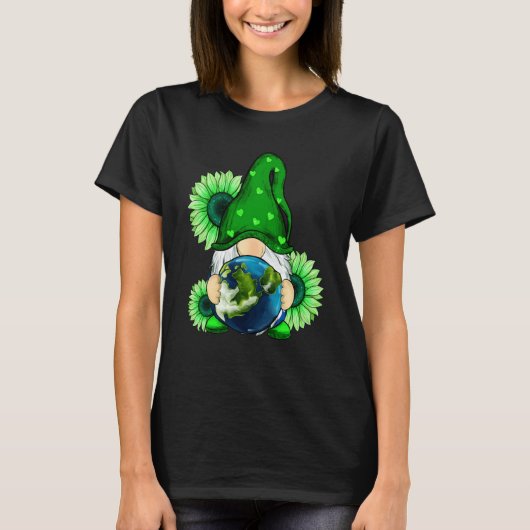 Dag van de Aarde Elke dag Gnome Planet Zonnebloem T-shirt (Voorkant)