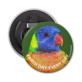 Dag van de Aarde Elke Dag Rainbow Loriket Parrot Button Flesopener (Voorkant)