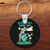Dag van de Aarde Elke Dag Regenboog Wereldbol Flow Sleutelhanger (Voorkant)