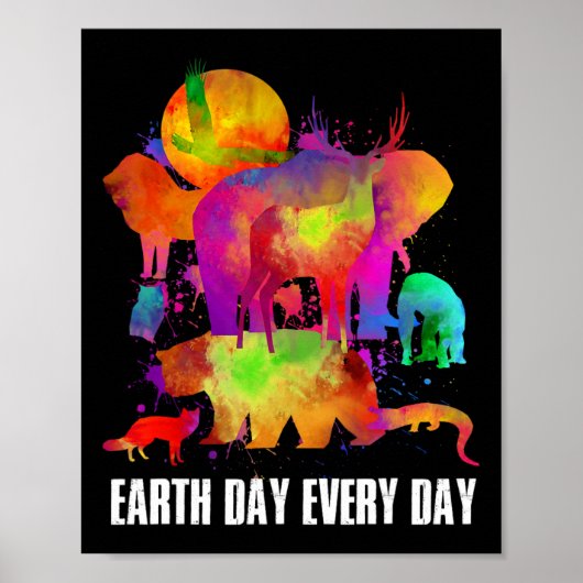 Dag van de Aarde Elke dag Waterverf Dieren overval Poster (Voorkant)