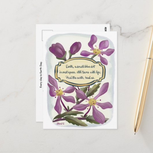 Dag van de Aarde: Krabappelbloesems in Gouache Briefkaart (Voorkant / Achterkant in situ)