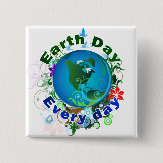 Dag van de Aarde Vierkante Button 5,1 Cm (Voorkant)