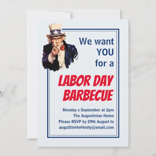 DAG VAN DE ARBEID BBQ BARBECUE Uncle Sam Gepersona Kaart (Voorkant)