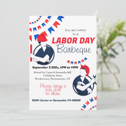 Dag van de Arbeid BBQ Party Arbeider Patriottisch Kaart (Staand voorkant)