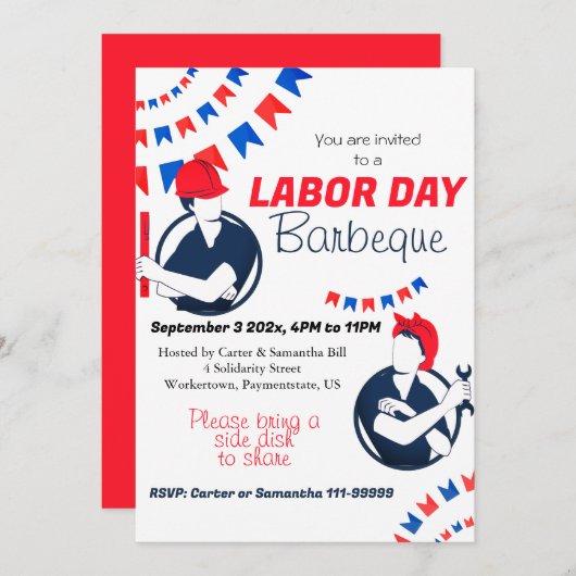 Dag van de Arbeid BBQ Party Arbeider Patriottisch Kaart (Voorkant / Achterkant)