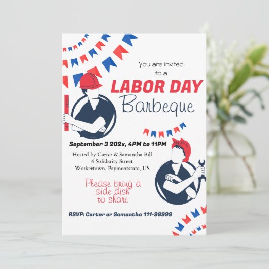 Dag van de Arbeid BBQ Party Arbeider Patriottisch Kaart (Staand voorkant)