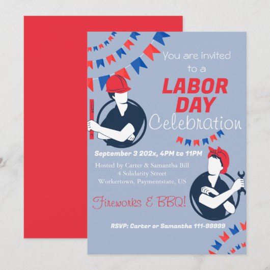 Dag van de Arbeid BBQ Party Arbeider Patriottische Kaart (Voorkant / Achterkant)