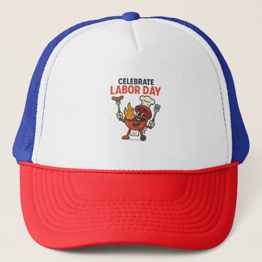 Dag van de Arbeid BBQ Party Cartoon – Grill Master Trucker Pet (Voorkant)