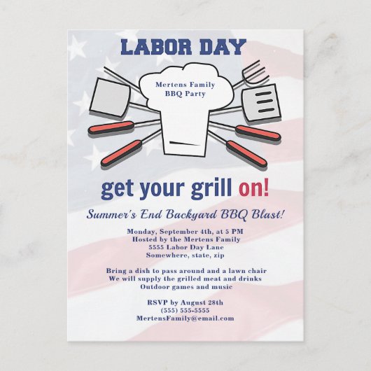 Dag van de Arbeid BBQ Party Familie Zomer Grill Bl Briefkaart (Voorkant)