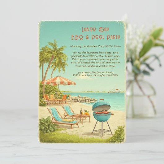 Dag van de Arbeid BBQ & Pool Party Uitnodiging (Staand voorkant)