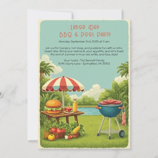 Dag van de Arbeid  BBQ & Pool Party Uitnodiging (Voorkant)
