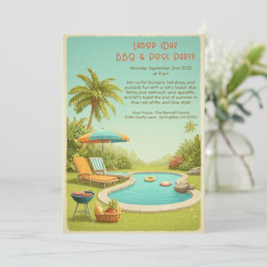 Dag van de Arbeid BBQ & Pool Party Uitnodiging (Staand voorkant)