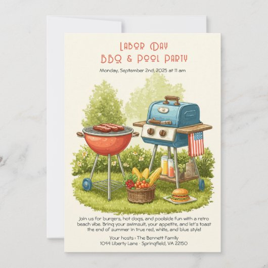 Dag van de Arbeid  BBQ & Pool Party Uitnodiging (Voorkant)