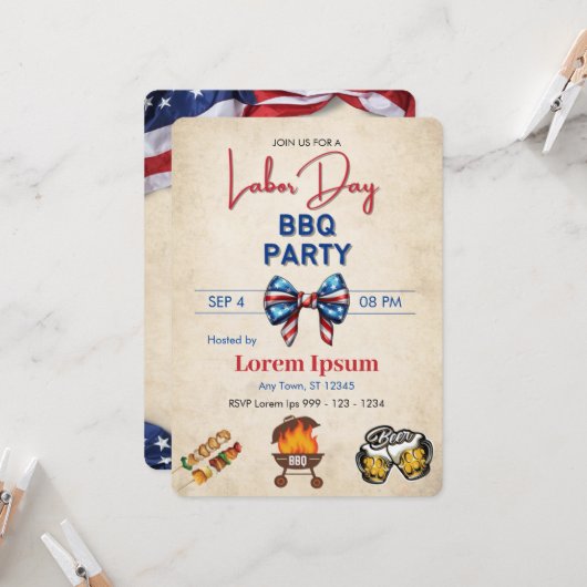 Dag van de Arbeid BBQ Uitnodiging bewerkbare sjabl (Voorkant / Achterkant in situ)