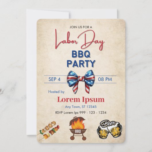 Dag van de Arbeid BBQ Uitnodiging bewerkbare sjabl (Voorkant)