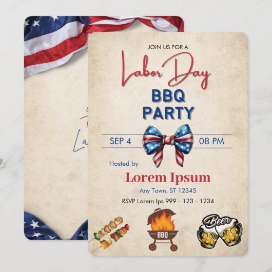 Dag van de Arbeid BBQ Uitnodiging bewerkbare sjabl (Voorkant / Achterkant)