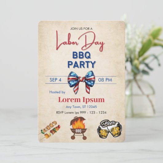Dag van de Arbeid BBQ Uitnodiging bewerkbare sjabl (Staand voorkant)