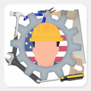 Dag van de Arbeid Bouwvakker Vierkante Sticker