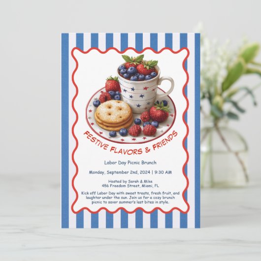 Dag van de Arbeid Brunch Uitnodiging – Gebak en Fr (Staand voorkant)