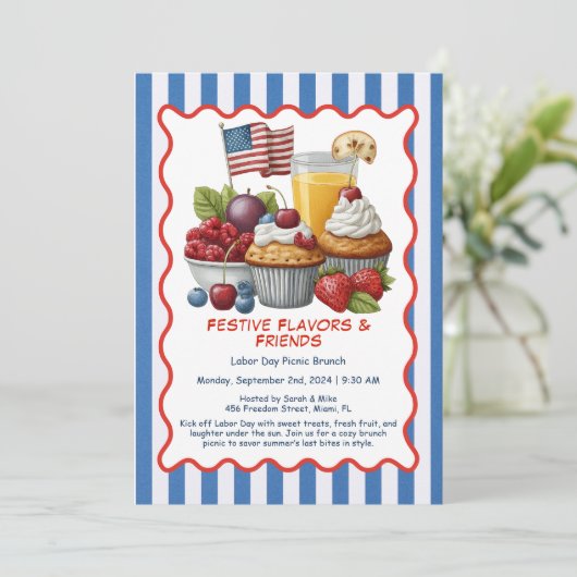 Dag van de Arbeid Brunch Uitnodiging – Gebak en Fr (Staand voorkant)