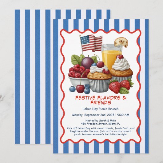 Dag van de Arbeid Brunch Uitnodiging – Gebak en Fr (Voorkant / Achterkant)