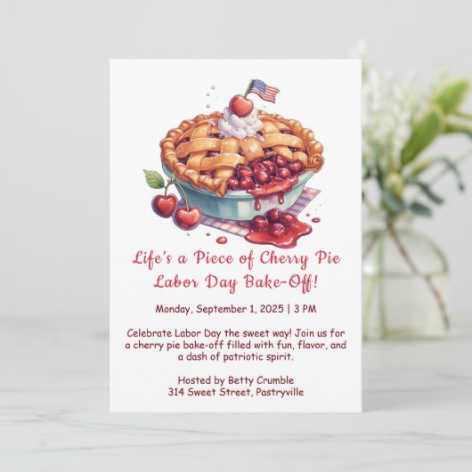 Dag van de Arbeid Cherry Pie Bake-off uitnodiging (Staand voorkant)