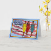 Dag van de arbeid met 3 zwarte vrouwen en vlaggen kaart (Gele Bloem)