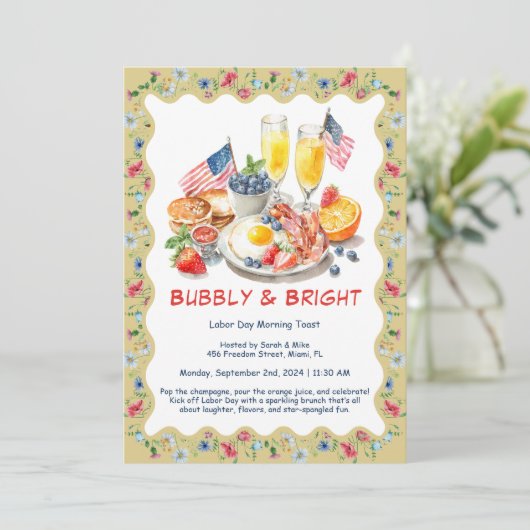 Dag van de Arbeid Mimosa Brunch Uitnodiging – Patr (Staand voorkant)