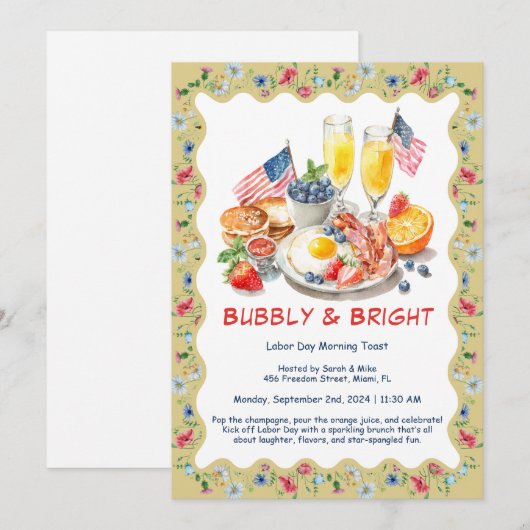 Dag van de Arbeid Mimosa Brunch Uitnodiging – Patr (Voorkant / Achterkant)