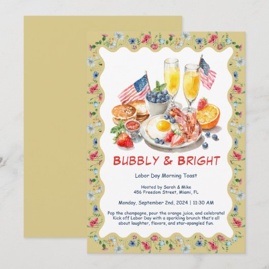 Dag van de Arbeid Mimosa Brunch Uitnodiging – Patr (Voorkant / Achterkant)