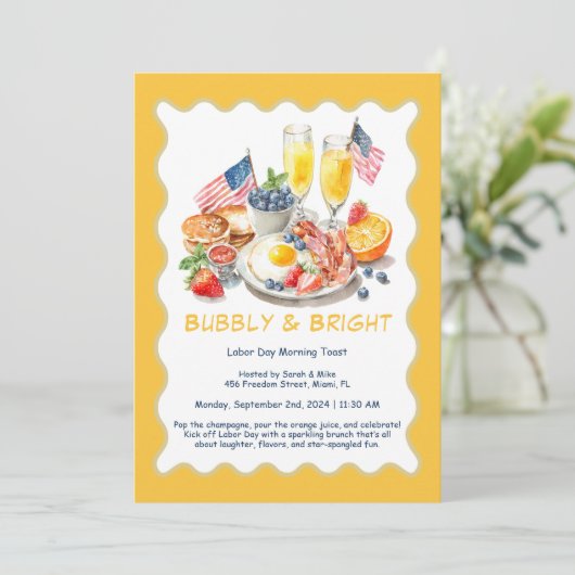 Dag van de Arbeid Mimosa Brunch Uitnodiging – Patr (Staand voorkant)