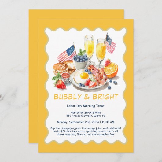 Dag van de Arbeid Mimosa Brunch Uitnodiging – Patr (Voorkant / Achterkant)